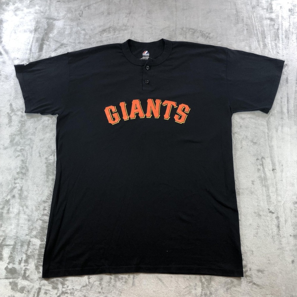 San Francisco Giants Shirt Mens 2XL Black MLB Baseball Majestic Henley Top Tee
